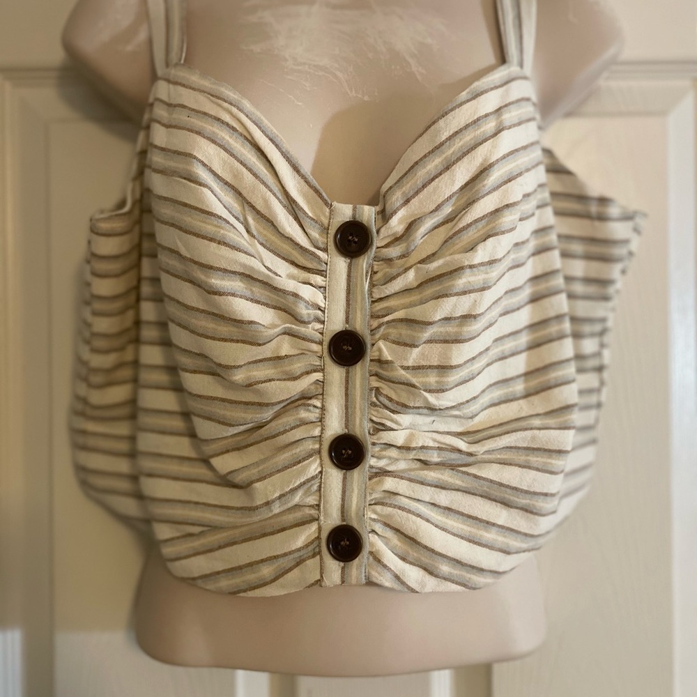 Lulu's Cream‎ and Tan Striped Crop Top